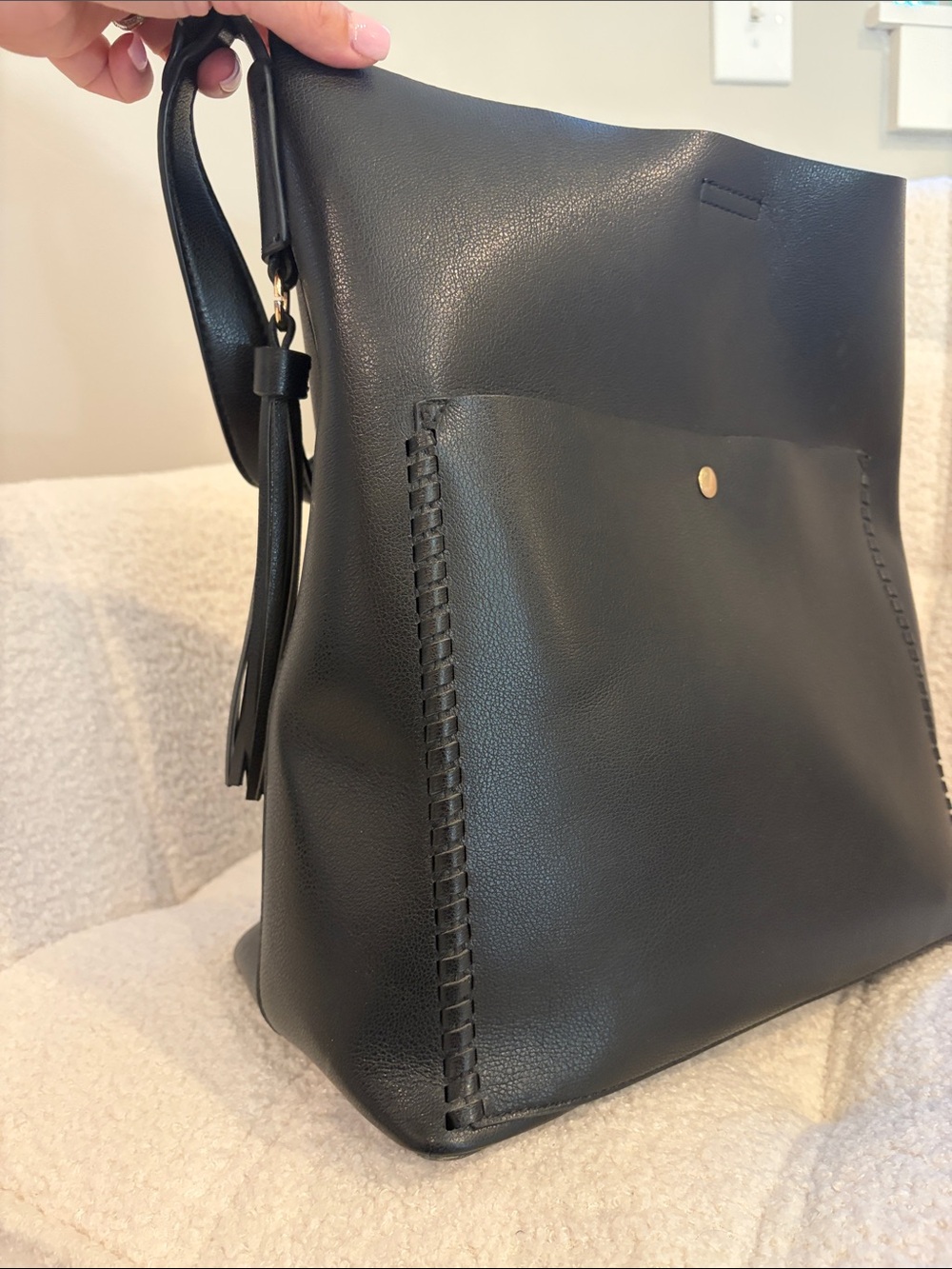 New York & Company Black Leather Shoulder Hobo with Tassel